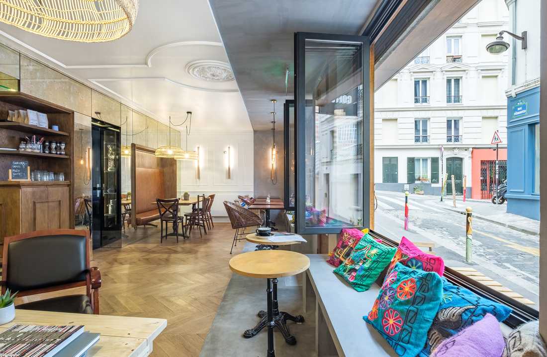Aménagement d'un café chic par un architecte spécialiste de l'architecture commerciale à Lyon