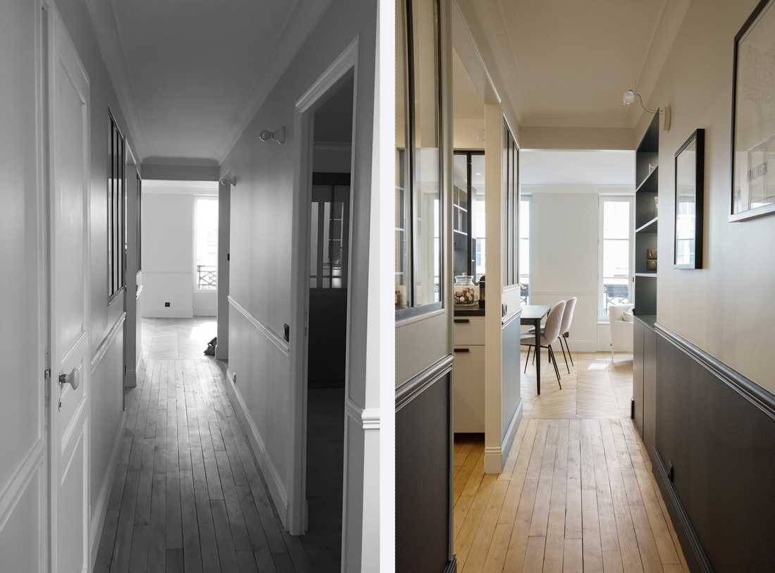 Avant-Après : aménagement d'un couloir - entrée par un architecte d'intérieur dans le Rhône