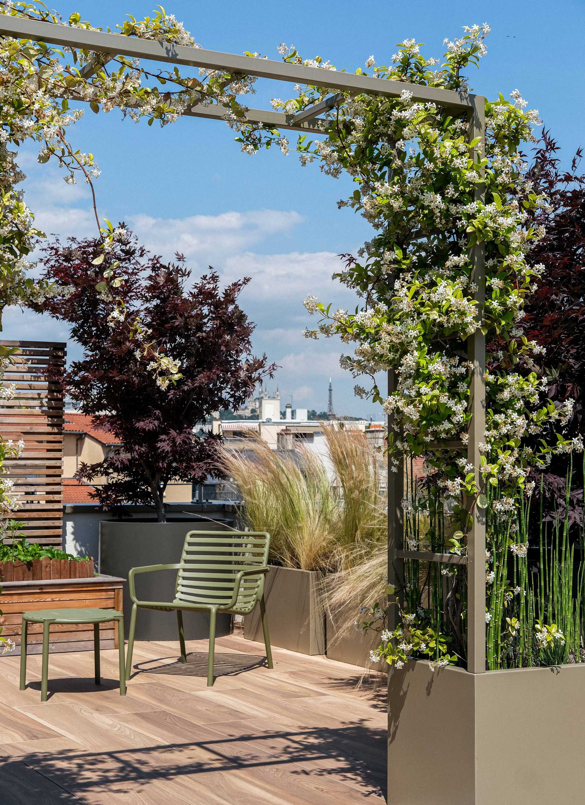 Creation of the terrace of an apartment by a landscape gardener dans le Rhône
