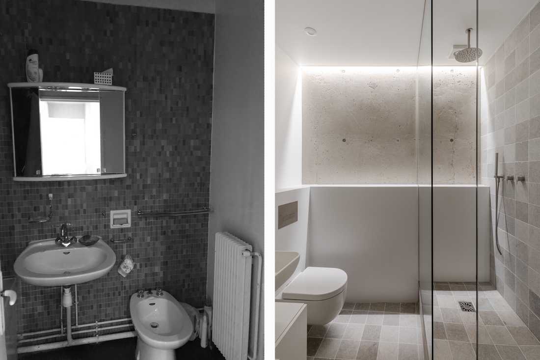 Avant - après : Rénovation de la salle de bain d'un appartement des années 70 à Lyon