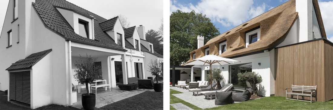 Photo avant-après de la restructuration complète d'une villa par un architecte d'intérieur à Lyon