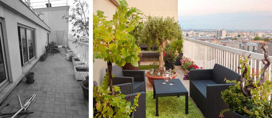 Aménagement d'une terrasse par un jardinier paysagiste à Lyon